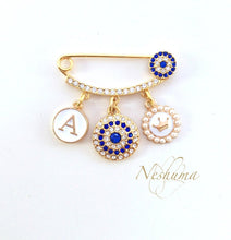 Load image into Gallery viewer, Luxury Diamante Pin Brooch with Evil Eye Personalized with Initial Letter