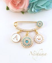 Load image into Gallery viewer, Luxury Baby Pin Brooch with Evil Eye Personalized with Initial Letter