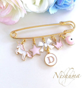 Cute Unicorn Baby Stroller Pin Personalized with Initial Letter for a Girl or a Boy