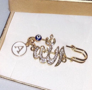 Gold Islamic Jewelry, Diamante Allah Muslim brooch, Personalized Arabic Baby Eid Gift