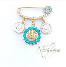 Load image into Gallery viewer, Gold Islamic Jewelry, Personalized Muslim Baby Pin Brooch for boy or girl by Neshuma