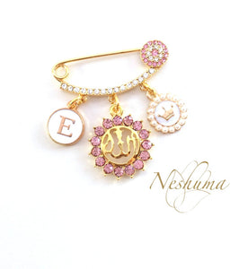 Gold Islamic Jewelry, Personalized Muslim Baby Pin Brooch for boy or girl by Neshuma