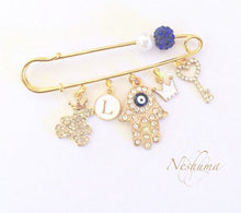 Load image into Gallery viewer, Beautiful Set of two items - Stroller Pin with Pacifier Clip for Good Luck and Protection